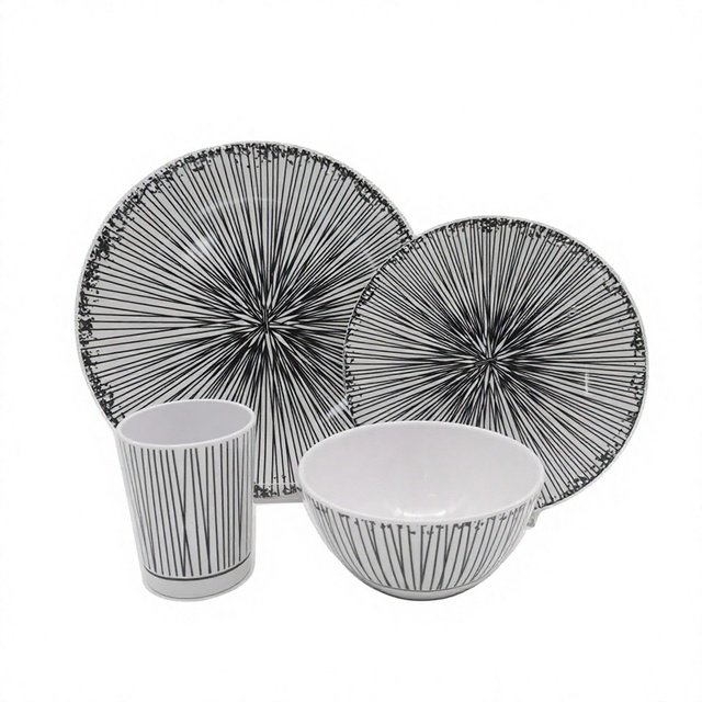 Durable Reusable Eco-Friendly BPA Free Melamine Camping & Home Dinnerware Sets with Vintage Custom Logo and Pattern