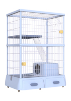 Cage pour chat pliable de luxe à double étage, assemblage détachable, grand espace, plateau en fer et plastique inclus, maisonnette pour animaux de compagnie à monter soi-même