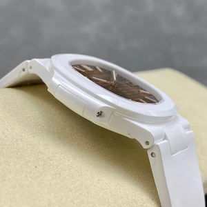 Reloj de Pulsera de Cerámica Blanca Unisex de Lujo 2026, Caja Octogonal, Esfera con Rayas Marrones, Movimiento Automático, Visualización de Fecha, Reloj de Moda - Product Image 2