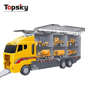 Newest 1/16 Engineering Diecast Toys Model Car Construction Vehicle With 6 Pull Back Car With Sound Lights Diecast Toys For Kids