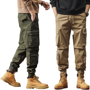 Wholesale Men's Heavyweight Plain Dyed Cotton Spandex Cargo Pants Relaxed Fit Multi <b>Pocket</b> Casual Workwear <b>Trousers</b> - Product Image 1