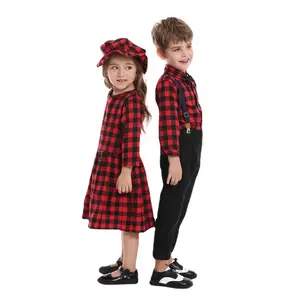 Camicia e pantaloni a maniche lunghe a quadri per ragazzi autunno inverno stile natalizio le ragazze vestono 2 pezzi di abbigliamento per bambini