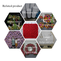 Toile de fond murale en fleurs artificielles en soie rouge 3D de 8 pieds x 8 pieds - Ne se décolore jamais