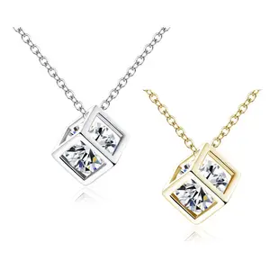 Baru Datang Kristal Berlian Imitasi Liontin Kalung untuk Wanita Mode Warna Emas/Perak Persegi Klavikula Kalung Perhiasan Pernikahan