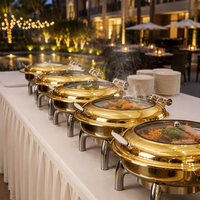 Chauffe-plats de buffet professionnel en acier inoxydable doré et blanc, alimenté au gaz, idéal pour la restauration et les hôtels – Vente chaude