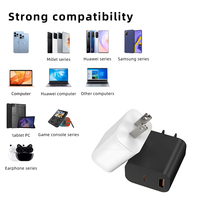 Chargeur d'ordinateur portable haute vitesse 30W PD 3.0 GaN à double port (USB-A + USB-C) 5V/3A, écologique, avec prise US