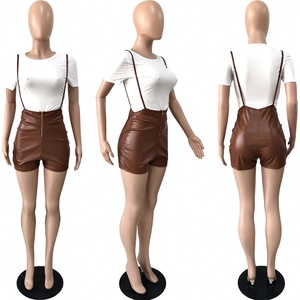 Conjunto de 2 Piezas para <span class=keywords><strong>Mujer</strong></span>, Estilo Lounge, Sexy, con Tirantes, Mono de Piel Sintética y Camiseta, Venta Directa de Fábrica - Product Image 6
