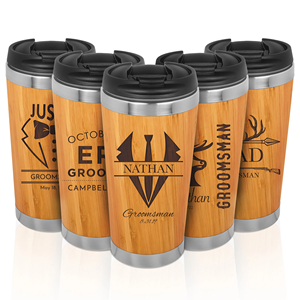 Gobelet de voyage en bambou 16oz, tasse à café isotherme en acier inoxydable, personnalisable avec nom et logo, tasse en bambou pour garçons d'honneur - Product Image 6