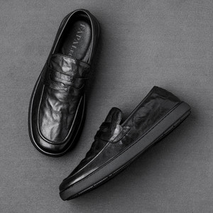 Mocassins Homme en Cuir Noir – Chaussures Décontractées à Talon Plat et Semelle Souple – Style Jeune et Tendance Couleur Unie SDL2508 - Product Image 3