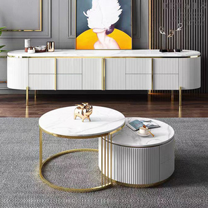 Ensemble Meuble TV en Bois Blanc Style Nordique de Luxe et <span class=keywords><strong>Table</strong></span> Basse <span class=keywords><strong>Table</strong></span> d'Appoint en Bois Moderne Simple pour Salon Mobilier de Maison - Product Image 2