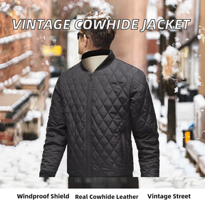 Men's Quilted <b>Jacket</b> Stand Collar Zipper Closure Windproof <b>Fleece</b> <b>Lining</b> Winter Casual Thick Polyester Wadding Solid Color - Product Image 2