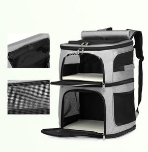 Ayarlanabilir lüks evcil hayvan taşıyıcı sırt çantası büyük kapasiteli çift evcil hayvan taşıyıcı çanta açık seyahat için taşınabilir dayanıklı havalandırmalı örgü - Product Image 4