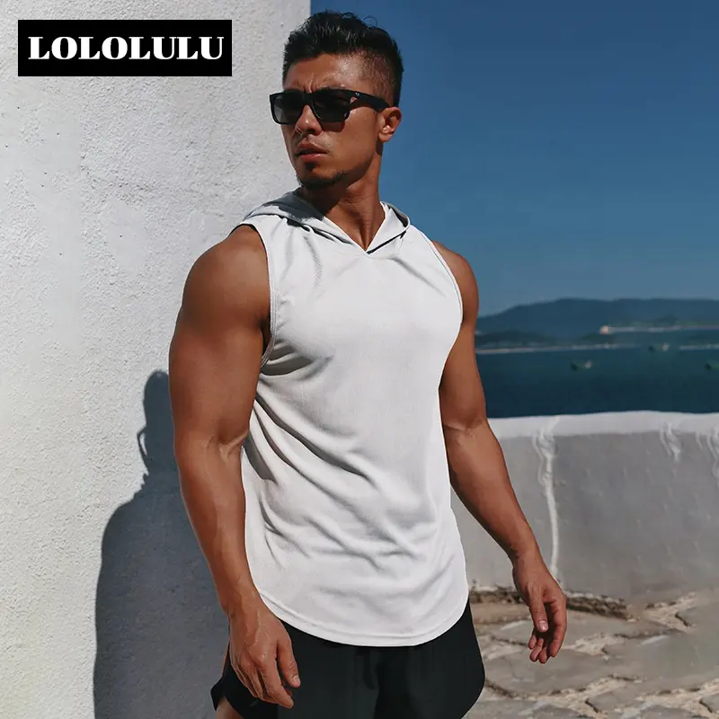 Großhandel Hooded Workout Gym Herren Tank Tops Schnellt rocknende Bodybuilding-Muskel westen