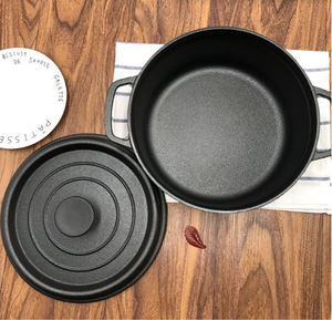 Offre Spéciale 28cm grande marmite à soupe en fonte avec couvercle casserole noire à revêtement d'huile végétale <span class=keywords><strong>pour</strong></span> cuisinière à gaz Compatible avec l'induction - Product Image 2