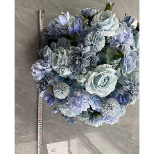 Boule de fleurs artificielles personnalisable, centre de table, arrangement de roses chrysanthèmes bleu grisâtre, décorations de mariage - Product Image 3