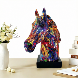 Escultura de Cabeza de Caballo Colorida, Figura de Resina para Mesa, Adorno Animal de Arte Moderno para Sala de Estar, Oficina, Estudio - Product Image 1