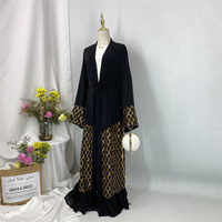 Abaya ouverte noire classique avec paillettes maille à manches longues superbe robe Abaya Kimono vêtements islamiques 1863 #