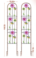 Lot de 2 treillis de jardin en métal fin de style Japandi minimaliste, à fleurs roses entrelacées, pour lignes de clôture continues