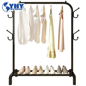 Estante de lavandería de metal brillante que ahorra espacio ajustable y plegable con barra colgante para apartamentos - Product Image 4