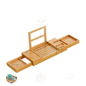 Bamboo Retractable Bathtub <b>Shelf</b> 70x22x4cm With Drawer Storage For Bathroom Use - Product Image 5