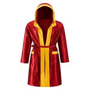 PROFIT SPORTS Robe à capuche noire et violette avec ceinture en satin, respirante, séchage rapide, en polyester, manches longues, pour entraînement de boxe - Product Image 1