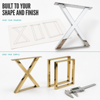 Fabrication sur mesure de tôles en acier inoxydable poli miroir TZR OEM, pieds de table en forme de X, base de meubles en métal