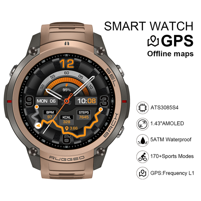 2026 DM59 GPS Smart Watch for Men 1.43Inch AMOLED Touch Screen Offline Map 50M Waterproof Heart Rate Sports Relojes Smartwatch