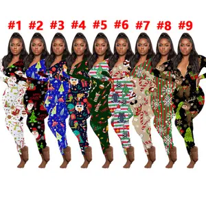 Wholesale Hot Christmas Long Sleeves Long Pants Onesis Rompers Jumpsuit Women Adult Onesie Pajamas Cartoon Onesie
