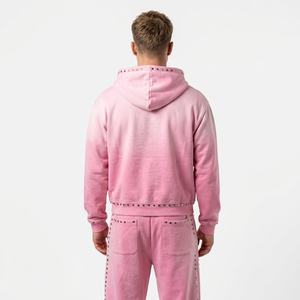 <b>Pink</b> Rhinestone Tracksuit Zip Up <b>Hoodie</b> Set Embroidered Jogger Pants Casual Wear for Unisex - Product Image 3
