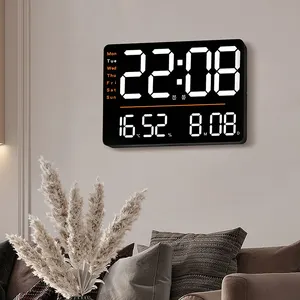 Wall-mounted Digital Wall Clock Digital Large Screen Temperature Humidity Date Display LED Alarm Clock with Remote Control