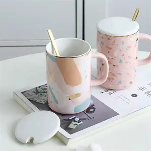 China Novelty drinkware 400ml coffee tea milk ceramic mugs with spoon set for restaurant