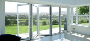 Puerta plegable con marco plegable y vidrio de seguridad plegable sin marco, puerta plegable con herrajes para puertas plegables exteriores