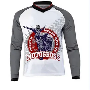 Groothandel Custom Logo 100% Polyester Blanco Lange Mouwen Shirts Motocross Jersey Casual Shirt Racing Wear Voor Mannen