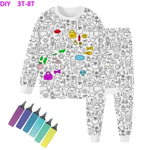 Atacado DIY Crianças Coloring Pijamas para Meninas Marcadores Coloring Desenho Pijamas Set Para Crianças Unisex Pijamas Pijamas