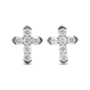 E4725 <b>White</b> <b>Gold</b> <b>Cross</b> Diamond Earrings Round Brilliant Cut Natural G Color Religious Unisex Jewelry - Product Image 1
