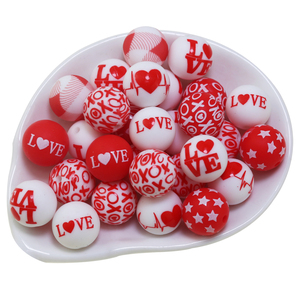 Cadeaux Saint-Valentin 2024 : Nouvelles perles de silicone imprimées en forme de cœur de 15 mm, perles de dentition colorées pour la fabrication de stylos perlés DIY et de bijoux - Product Image 1