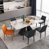 Table à manger rectangulaire extensible et pliable en dalle de pierre, avec structure en acier au carbone – Design moderne minimaliste nordique italien haut de gamme pour