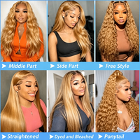 Perruque Cheveux Humains Bouclés Blond Miel Ondulés Profonds 30-36 Pouces, Perruque Frontale HD 13x6 en Dentelle, Ondulations Naturelles # Perruques Lace Front en Cheveux Humains, 27 Couleurs