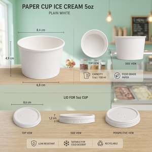 Tarrinas de papel de grado alimenticio de 5 oz, color blanco liso, con tapas, para gelato, de la marca Reliable Frutta Gelato. - Product Image 1