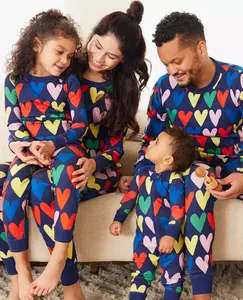 Benutzer definierte Bio-Baumwolle Langarm Familie Matching Kinder Männer Frauen Familie Valentinstag Pyjamas