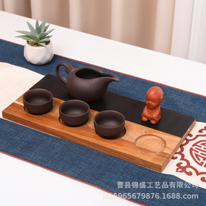 Solid Wood <b>Tea</b> <b>Tray</b> Rectangular Handmade For Home Office <b>Tea</b> Serving With Purple Clay Teapot And Cups Set - Product Image 1