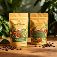 Sachet de café imprimé sur mesure, mat, refermable avec fermeture éclair, à fond plat, avec encoche de déchirement, pour emballage de café torréfié, en papier kraft