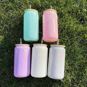 Free Shipping 15oz Sublimation Shimmer Glass Can with <b>Bamboo</b> Lid Straw for Party Use Soda Beer Coffee Tumbler for DIY Printing - Product Image 3