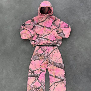 Maßgefertigter Übergroßer Pullover-Trainingsanzug im Vintage-Streetwear-Stil aus Baumwolle mit Allover-Print und Echtem Tarnmuster, Jogginghose und Hoodie Set - Product Image 1