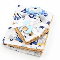 Couverture imprimée double couche pour bébé en peluche courte Sherpa, couverture d'emmaillotage, doudou animal, couverture de sécurité et de confort