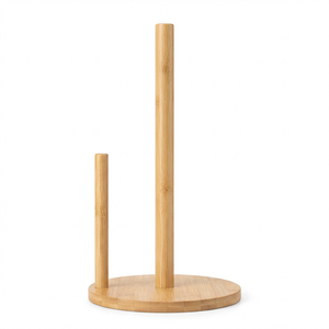 Support de rouleau d'essuie-tout vertical scandinave en bambou avec base lestée anti-basculement pour cuisine - Product Image 1
