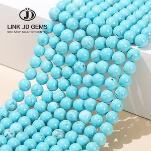 JD GEMS Round Loose Picasso Tubetian Arizona African Gemstone Natural Blue Green Turquoise Stone Beads for Jewelry Making