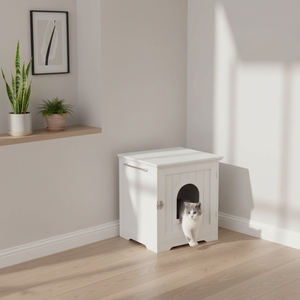 Enclos intérieur en bois pour <span class=keywords><strong>chat</strong></span>, idéal pour salle de bain, chambre et salon, avec porte, barre latérale et compartiment pour litière - Product Image 6