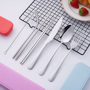 Ensemble <span class=keywords><strong>de</strong></span> couverts portables en acier inoxydable avec étui : cuillère, fourchette, couteau, baguettes, paille – Idéal pour pique-nique, camping, extérieur et voyage - Product Image 4