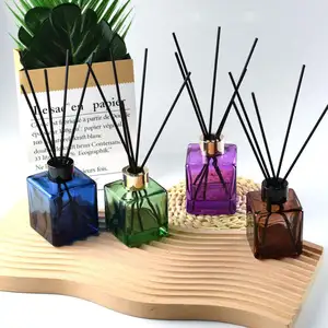 Home Decoration 100 Ml 150 Ml 200 Ml Gold Square Aromatherapy Diffusers Glass Bottle Black Fragrance Reed Diffuser Bottle